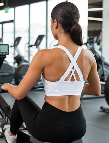 Image of Buauty Sports Bras for Women Criss Cross Back Medium Support Yoga Wireless Padded Bra with Removable Cups Racerback Bra 4 Gym