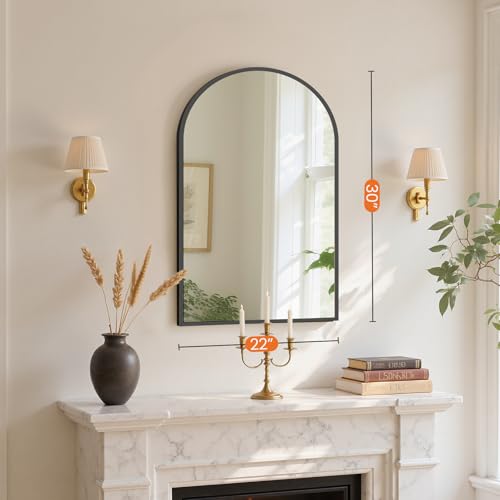 Image of Sweetcrispy 22 inchx30 inch Arched Black Bathroom Mirrors for Wall, Bathroom Mirrors for Over Sink, Metal Framed with HD Shatter-Proof Glass for Entryway, Living Room, Bedroom, Dressing Room, Home Decor