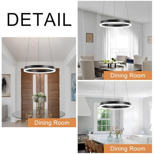 Lustre LED moderne suspension anneau noir 40cm éclairage variable plafond