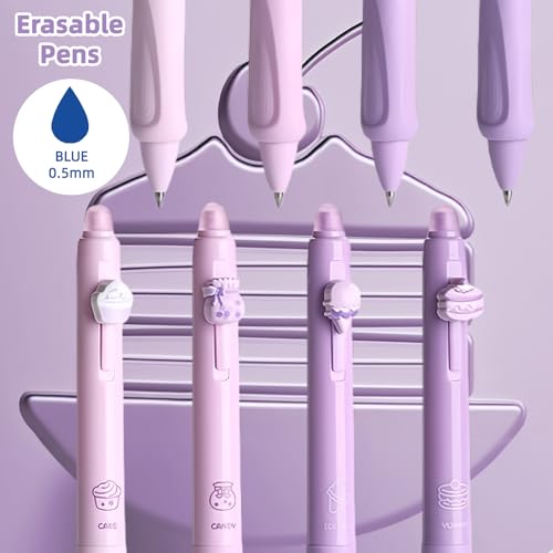 Radierbarer Kugelschreiber Set Mit 4 Stiften - Kuchen, Eis, Nachspeisen Yummy-Design - Kugel Zum Entfernen Der Tinte - Blau - Durchmesser 0,5 mm