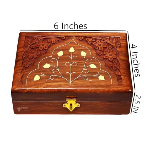 Image of Exquisitely Hand Brass-Filled Wooden OM Box for Good Luck| Jewellery Box (6X4 Inches, Crown)