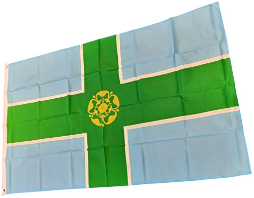 NWFlags Derbyshire Flag 5ft x 3ft 75d Premium Polyester Suitable For Flagpoles, Red, White, Blue