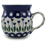 Polish Pottery Coffee Mug Bubble 8 oz Blue Tulip Peacock