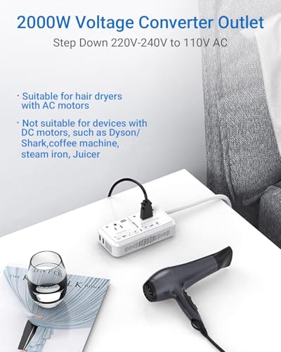 Universal 220V to 110V Travel Converter, BESTEK 2000W US to Europe Voltage Converter with Travel Plug Adapter, for EU/UK/AU/DE/FR/ES/IT/HK4