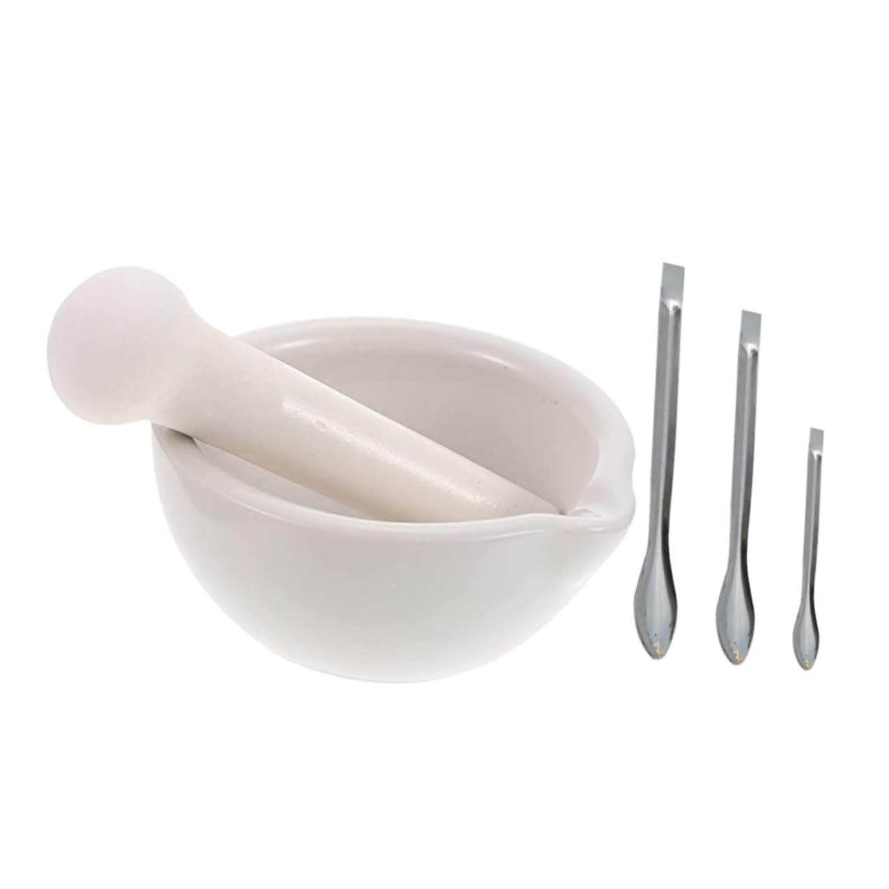 Ceramic Garlic Bowl Set 13cm with Pestle and 3 Medicine Spoons, Porcelain Mortar and Pestle for Kitchen Spice and Crushing, Household Garlic Paste Tool