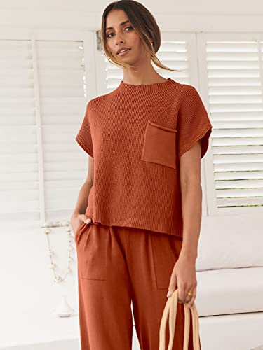 Image of ANRABESS Women's Two Piece Outfits Sweater Sets Knit Pullover Tops and High Waisted Pants Tracksuit Lounge Sets