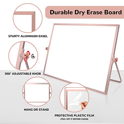 16 X 12 Inches Dry Erase Whiteboard, Rose Gold Magnetic Desktop Double-Sided White Board With Stand, 10 Markers, 1 Eraser, 4 Magnets, Portable Whiteboard Easel For School Office Home #TOP3
