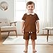 DOMOABEI 4T Toddler Boy Clothes Summer Boys Outfits Polo Shirts Top Solid Short Sleeve T Shirts and Shorts Pocket Boys Fashion Sweatsuit 2pc Set Brown 4-5T