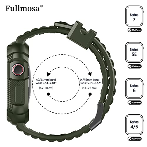 Fullmosa Watch Band, Rugged Iwatch Band Silicone With Screen Protector And Bumper Case For Men, Compatible With Apple Watch Series 8/7/6/5/4/Se2/Se (44Mm, Army Green) #TOP5