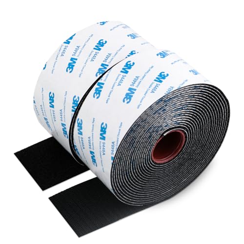 Image of Hook and Loop Tape with 3M 9448A Adhesive, Heavy Duty, 2 inch x 16.5Ft, Black | Industrial Strength Hook Loop, Self Adhesive Nylon Fabric Strips for Home, Office, Organization, Deco, Craft, DIY Projects