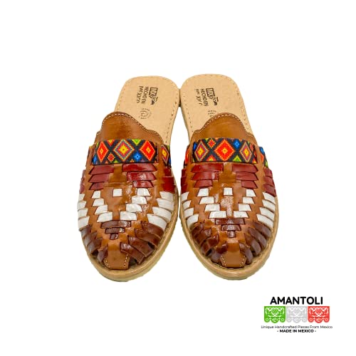Amantoli Maria Model - Women 100% Artisan Hand Made Mexican Leather Hipster Brown Colorful Closed Toe Sandal Huarache Artesanal - Hecho A Mano Handcrafted In Mexico (Us 7) #TOP1