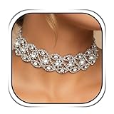 Handcess Rhinestone Choker Necklace Silver Sparkly Crystal Necklaces Bridal Necklace Jewelry for Women
