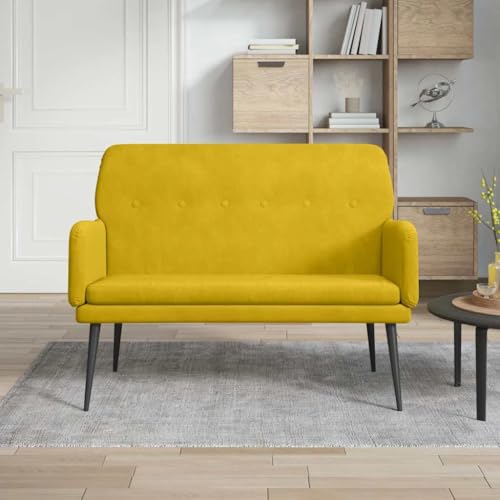 QUAHEAS Banco amarillo de terciopelo con estructura de metal, 108 x 79 x 79 cm, acolchado con respaldo para pasillo, dormitorio, comedor, vestíbulo y entrada, cómodo asiento y espacio de