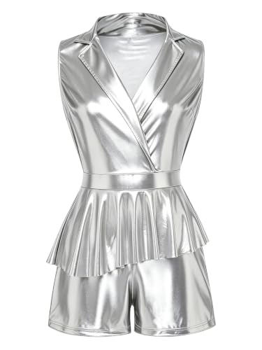 Blazer traje refinado de un solo cuerpo con acabado plata de alta costura para mujer