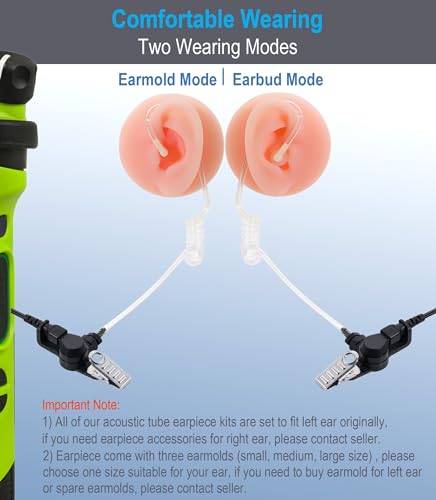commountain Earpiece with PTT/Mic Compatible for Kenwood Baofeng SAMCOM BTECH Retevis Walkie Talkies Radios and BF-F8HP UV-82HP UV-5R UV82 UV82C UV5X3 TK NX, Acoustic Tube Headset, 2 Pin Style