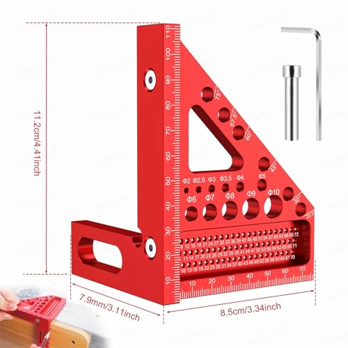 Image of Sunkizzrs Aluminum Alloy 3D Multifunctional Woodworking Ruler -Adjustable Angle Precision Miter Square Measuring Tool -Professional Triangle Ruler for Carpentry, DIY & Construction (22.5-90)