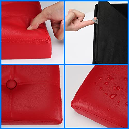 Image of Bsketa Storage Ottoman Bench,17 Inch Folding Leather Foot Rest Stool,Red | Ottoman with Storage, Thicker Foam Padded Seat, Living Room, Dorm, Bedroom, Load 330 lbs, Easy to install,17x13x13in