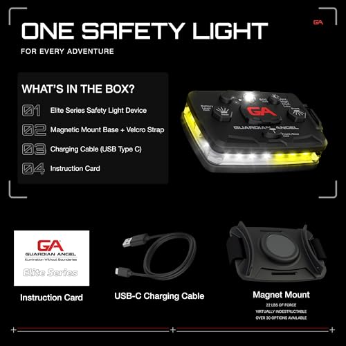 Image of Guardian Angel Elite Series Safety Light - White /Yellow Front & White /Yellow Rear - Rechargeable, Magnetic, Hands-Free Wearable LED Light for Construction, Roadside, Utility & Industrial PPE