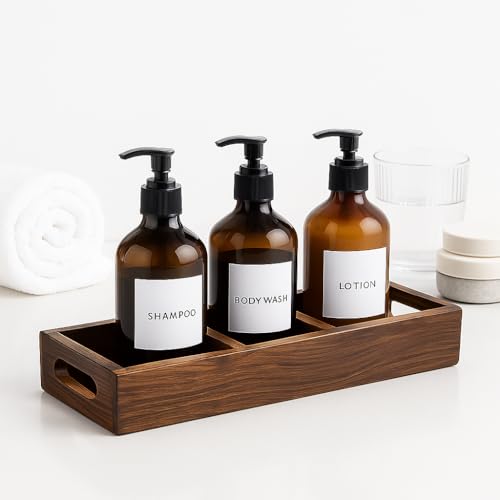 Image of HusNain Wooden Bathroom Tray with 3 Compartments Multipurpose Kitchen Countertop Organizer, Soap Dish, Candles & Accessories Vanity for Bathroom Sink (3 Compartment)