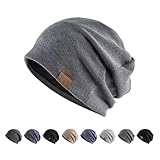 [OMKUY] ニット帽 メンズ 春 秋 冬 ナイトキャップ ビーニー 二重構造 ニットキャップ サウナハット 帽子 レディース ケア帽子 医療用帽子 ユニセックス フリーサイズ 男女兼用 柔らかい・伸縮性・シンプル・無地・暖かい (JP, アルファベット, Free Size, 標準, ドット仕様-ダークグレー)