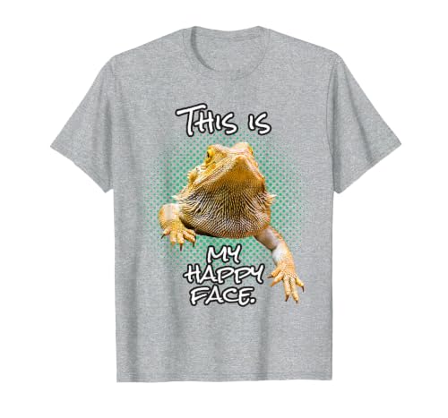 This is My Happy Face Bearded Dragon Funny Reptile T-Shirt, Men, Heather Grey, Medium