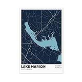 HEOVI Lake Marion SC Map, South Carolina, Art Wall Decoration Poster Family Bar Restaurant Garage Cafe Art Sign Gift Unframe-style 16x24inch(40x60cm)