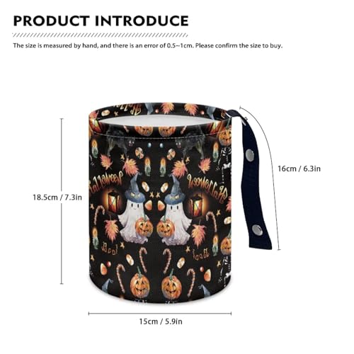 Image of Ghost Pumpkin Maple Leaf Print Portable Car Garbage Bin Halloween Reusable Collapsible Hanging Portable Dustbin Bin Waste Basket Car Accessories Interior for Car SUV Trucks Universal