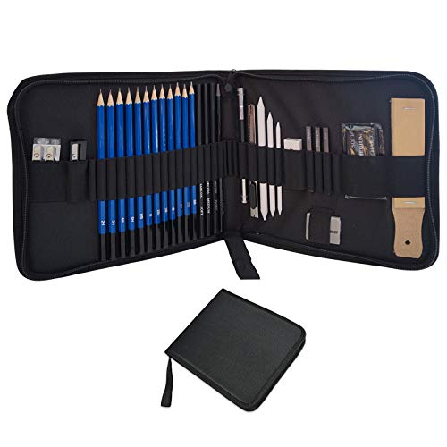 Drawing Pencils Set, 33 Pieces Sketch Pencils Set For Drawing, Includes Charcoal and Graphite Pencils, Kneaded Eraser and Accessories with Travel Case, Art Supplies For Kids, Teens and Adults