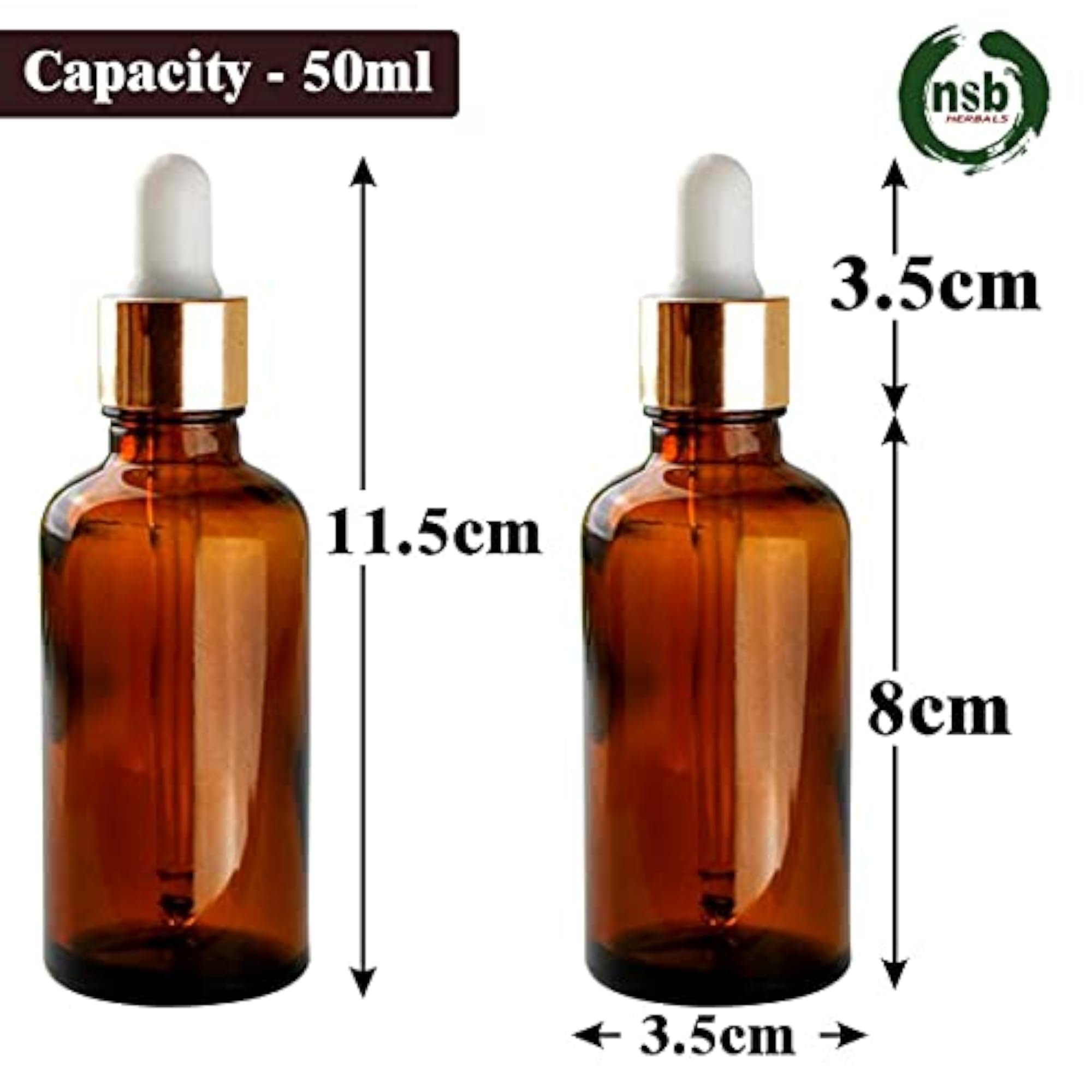 50 ml Amber Round Empty Glass Bottle Set