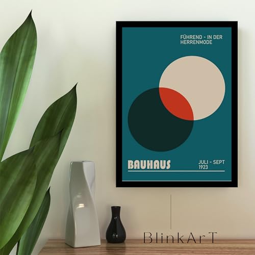 Image of BLINKART Vintage Bauhaus Retro Geometric Aesthetic Poster Gallery | Colorful Wrap Framed For Home Office Studio Living Room Modern Art Studio Decoration Abstract Shapes | (d86) | 13x10 Inch