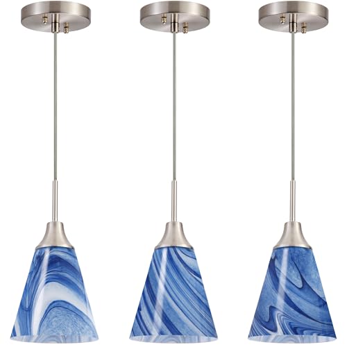 Image of Viinew Mini Glass Pendant Light,Blue Marble Glass Pendant Light 3-Pack