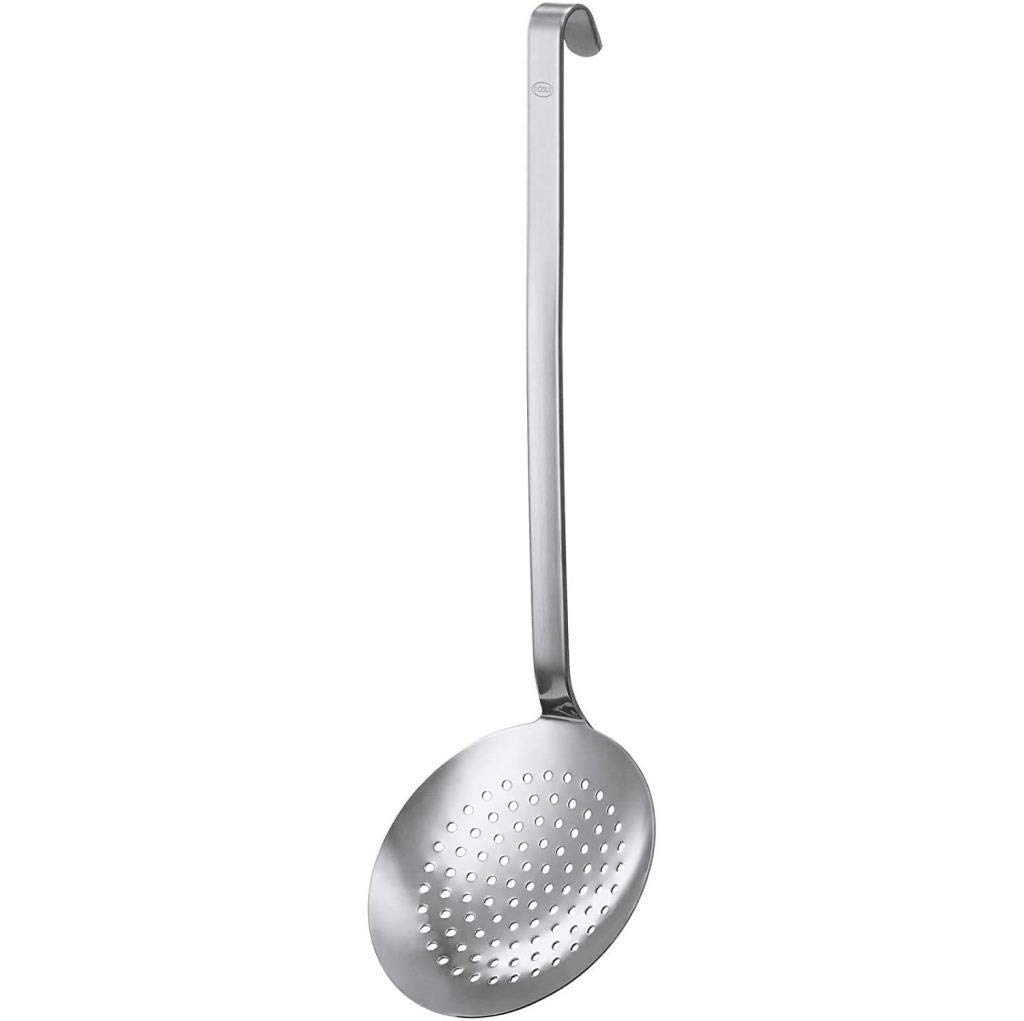 RÖSLE Haken Schaumlöffel flach grob gelocht, 10 cm, Edelstahl 18/10