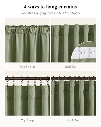Image of Sage Green Velvet Curtains Farmhouse for Bedroom, W52xL102, 2 Panels | Back Tab, Room Darkening, 300GSM Soft Velvet, Privacy Door Curtains for Living, Dining Room, Holiday, Chrismas, Home Decor