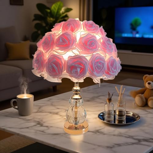 Lampe de table veilleuse LED rose en soie pour chambre