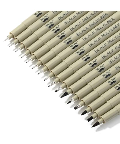 Mr. Pen- Drawing Pens for Artists, 16 Sizes, Black Multiliner, Micro Pens for Drawing