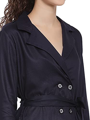 Image of Style Quotient Women Black Solid Double-Breasted Trench Coat