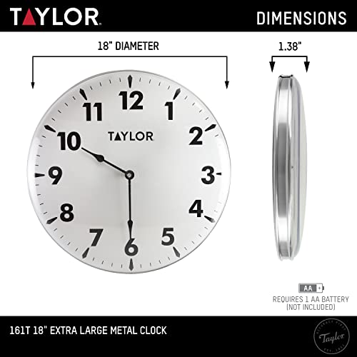 Image of Taylor Indoor Outdoor Metal Wall Clock, Wireless Thermometer with Easy to Read Large Numbers for Patio, Pool, and Indoor Areas, 18-inch