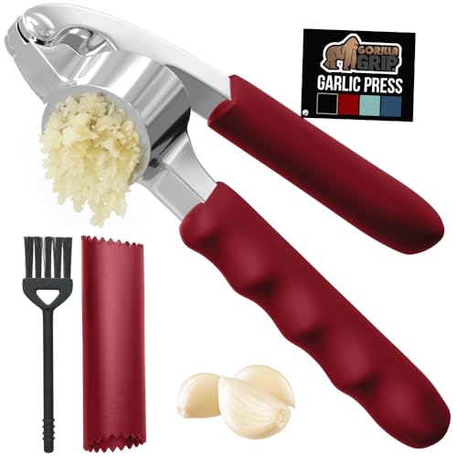 GORILLA GRIP Garlic Press and Peel Set, Heavy Duty Mincer