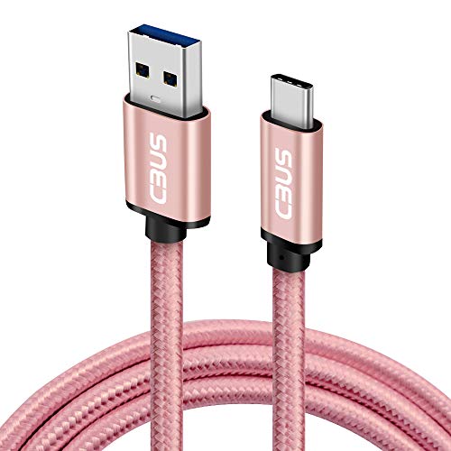 CBUS 3ft USB to USB C Cable Fast Charging Cord Type-C for Samsung Galaxy S25/S24/Plus/Ultra/FE, A35/A16/A15/A14 5G, Flip, Moto G Power/Play/Stylus, TCL 50/40/XE/LE Heavy-Duty Braided (Pink Rose Gold)