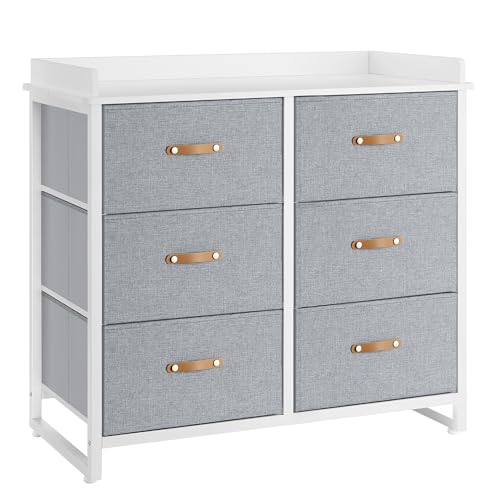 SONGMICS Cómoda para Dormitorio Infantil, Cajonera con 6 Cajones para Habitación infantil, Gabinete Resistente al agua, Armario para Entrada, Salón, Gris GKR101G01