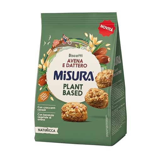 Misura Naturìcca Biscotti Avena e Dattero - Con Avena, Mela Candita, Datteri e Sciroppo d’Agave, Ricchi di Fibre, Plant Based, Adatti ai Vegani, Confezione con Carta Certificata FSC da 260 gr
