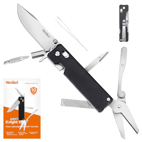 NexTool Multitool, Knight K30 Klappmesser mit Stoßwellenverschluss, 11-in-1 Multitool Werkzeug mit 2.76" 14C28N Steel Knife,Zackenschere,G10-Griffschalen für EDC,Outdoor & DIY,Geschenk für Männer