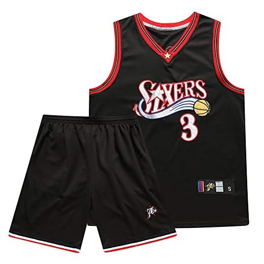 GAOZI Magliette da Basket Maglie da Basket per Uomo 3# Iverson Veste Pantaloncini Estivi Set per Basketball Maglie Camicie Basket retrò Summer Uniform Ricamati
