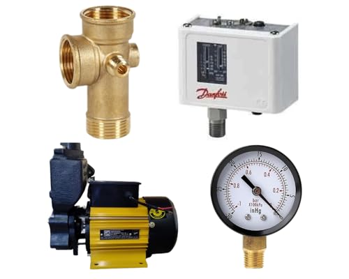 Image of Kirloskar 40C IP 1 HP Water Pump Single Phase with Plumbing Accessories | Booster Pump Set with 5 Way Connector Pressure Gauge and Pressure Switch for Domestic Water Supply and Pressure Support