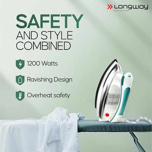 Image of Longway Plancha Heavy Weight Non-Stick Teflon Coated Dry Iron, Electric Iron for Clothes (1200 Watt, Blue, 2 Years Warranty)