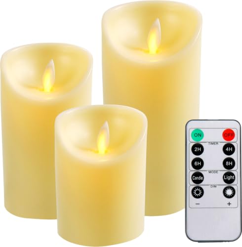 CCLIFE LED Kerzen Echtwachs 3er Set mit Fernbedienung Timer Funktion Echtwachs...