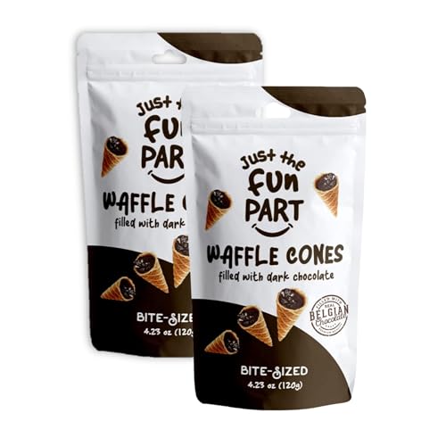 Just The Fun Part | Bite-Size Crispy Mini Waffle Cones | Filled With Premium Belgian Chocolate | Great For Snacks, Desserts, Grab &amp; Go | Kosher | 4.23 Ounce (Pack of 2, Dark Chocolate)