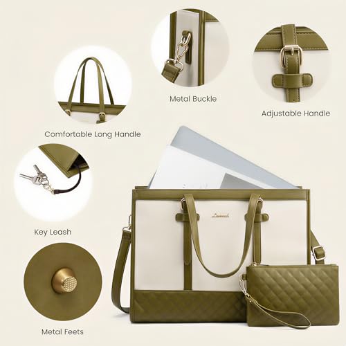 Image of LOVEVOOK Laptop Tote Bag for Women,15.6 Inch Vintage Laptop Bag with Clutch Purse,Large Capacity Leather Work Bag, Computer Bag Office Business Briefcase, Casual Handbag for Travel College Teacher