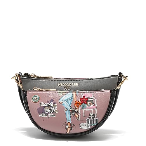 Nicole Lee Crossbody Women's Bag - Fashion Print Faux Leather 2 Piece Bag Shoulder Chain Strap Small Purse Set2