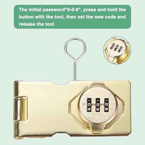 Image of M METERXITY 2-Pack Keyless Combination Lock, 3.7 inch Zinc Alloy Mechanical Password Twist Knob Hasp Locks Latch, 90 /180 Degree Barn Door Lock for Cabinet /Closet /Garage /Drawers /Garden [Gold]